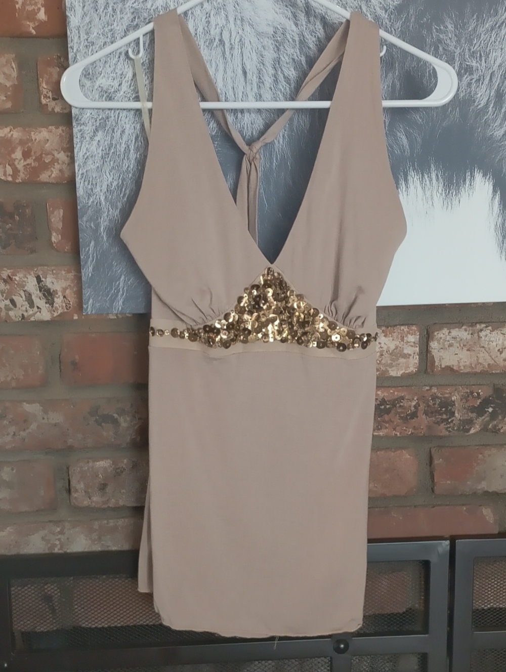 Forever 21 Taupe Tank Top with Gold Sequin Detail